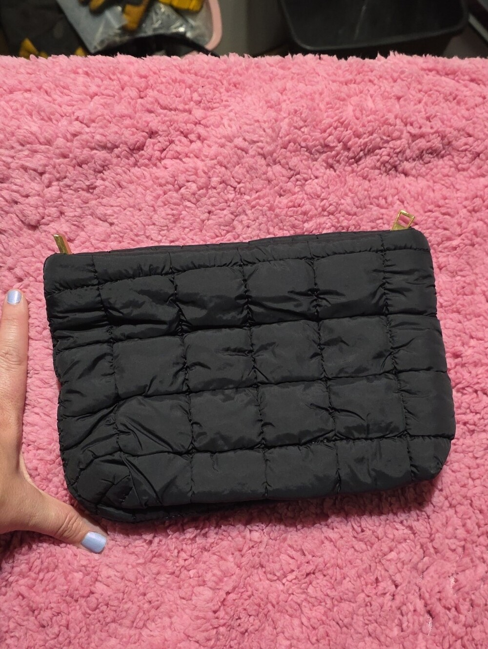 Quilted Black Puffer Cosmetic Clutch - Lightweight Women’s Bag